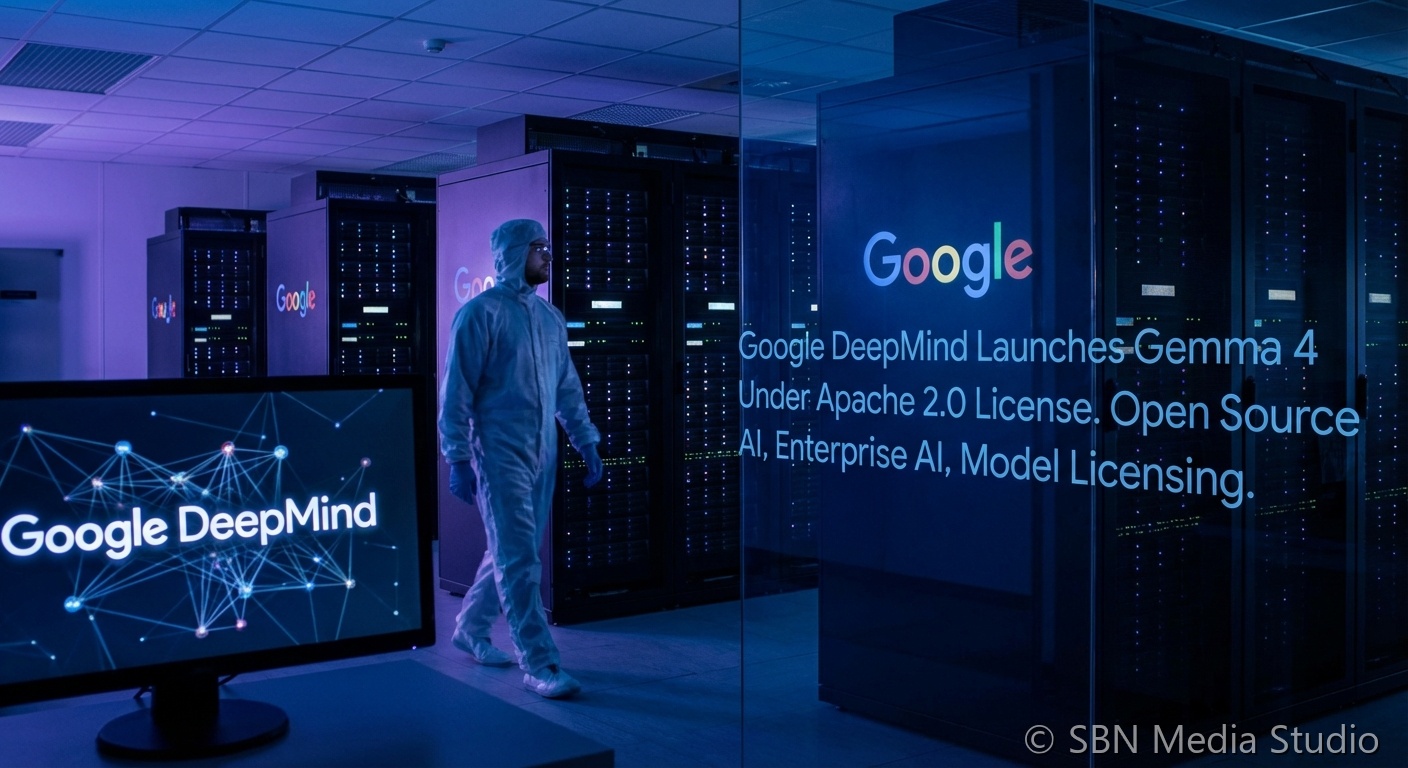 Google DeepMind Gemma 4 open-weight model release with Apache 2.0 license badge removing enterprise deployment restrictions