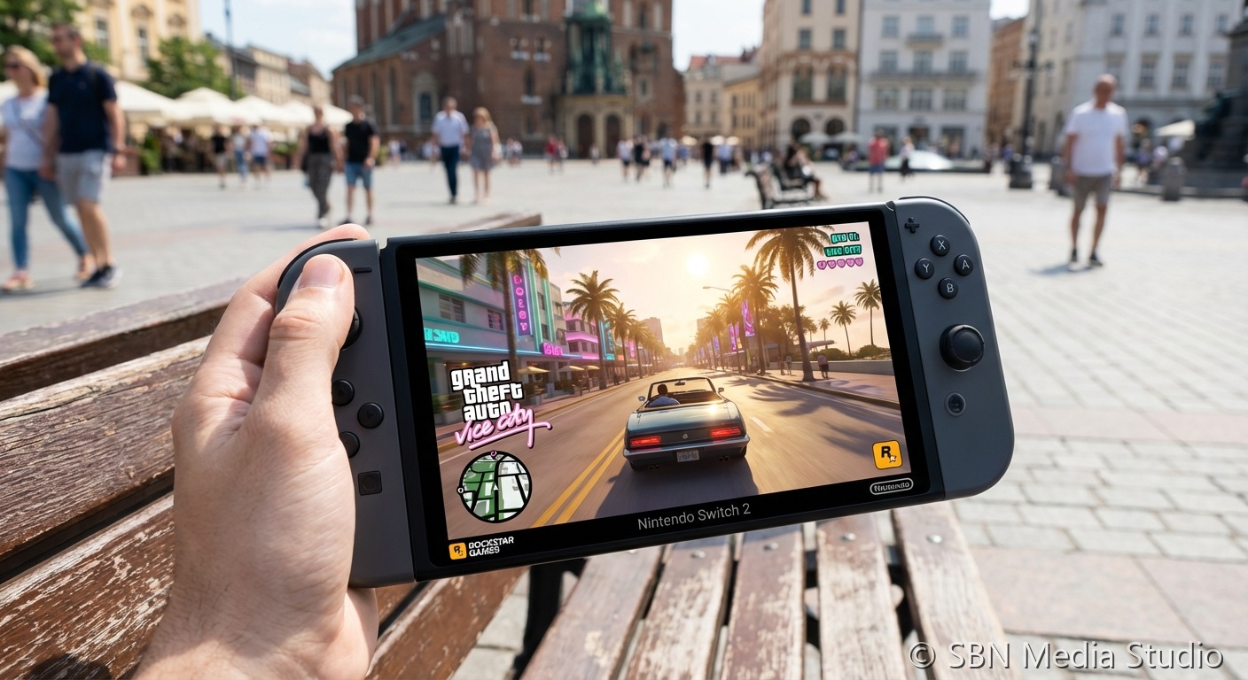 Gaming setup with controller representing GTA 6 on Switch 2 rumors