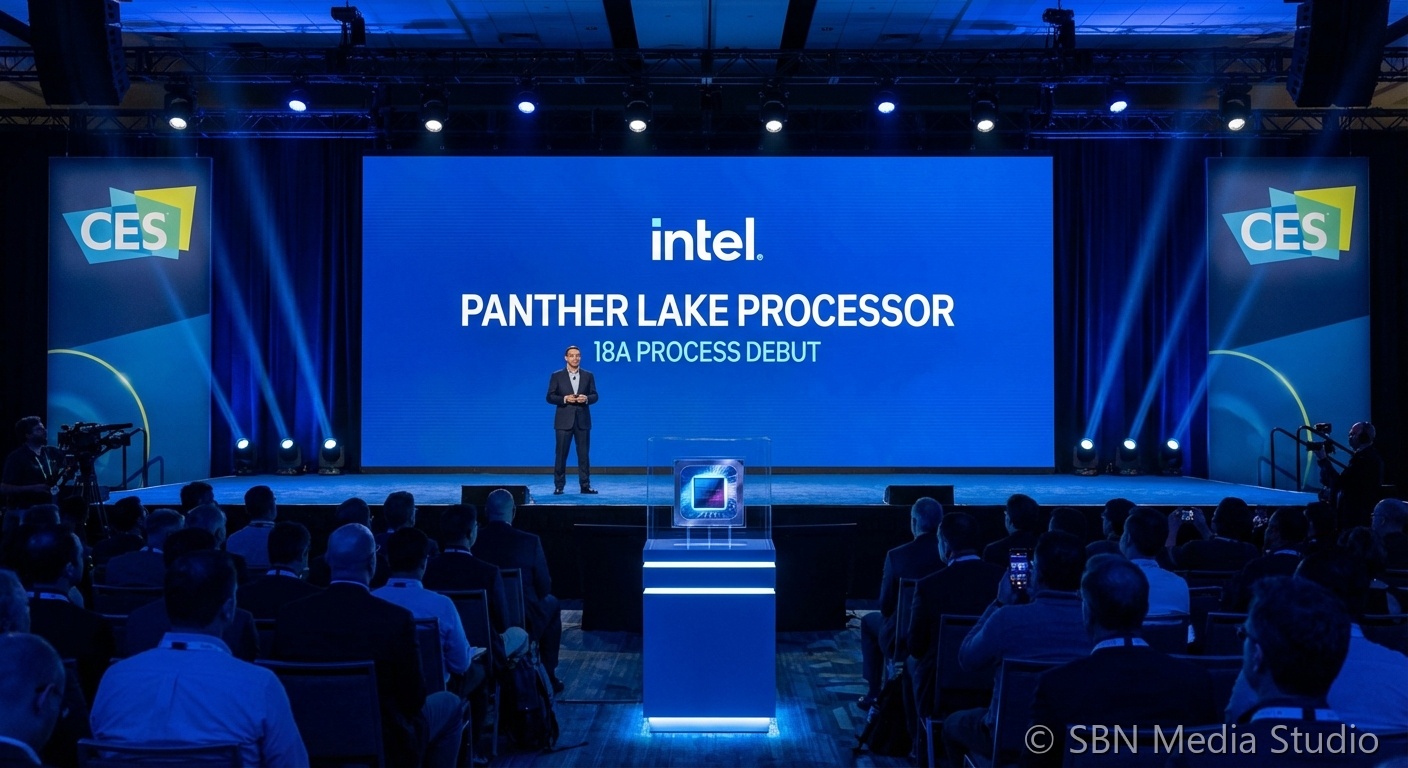 Intel processor die shot representing Panther Lake on 18A process