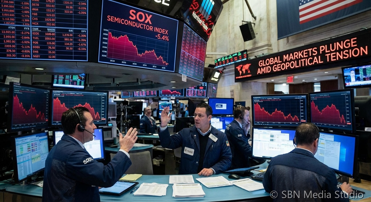 Stock market volatility chart representing semiconductor stock fluctuations during Iran conflict
