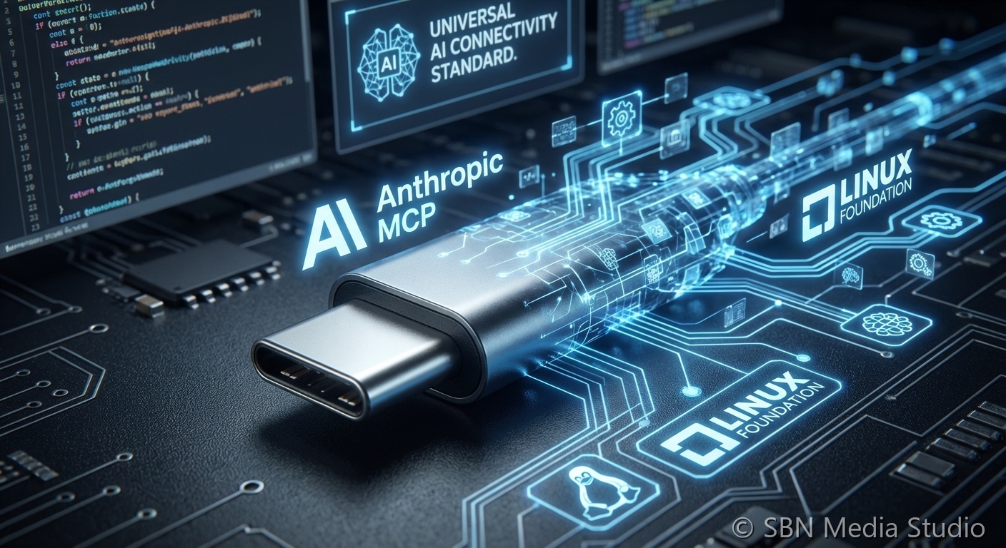 Interconnected network cables and ports representing the MCP universal protocol standard