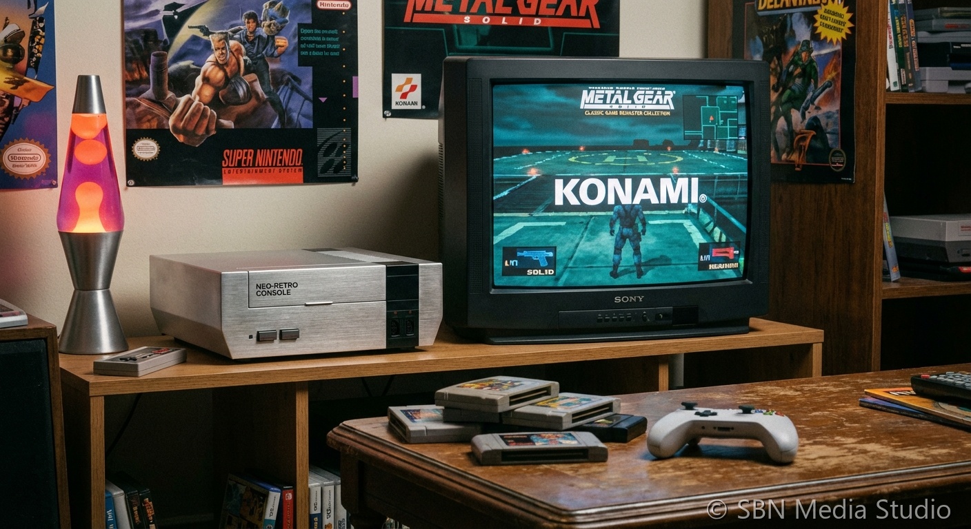 Retro gaming setup with modern console representing classic game remasters