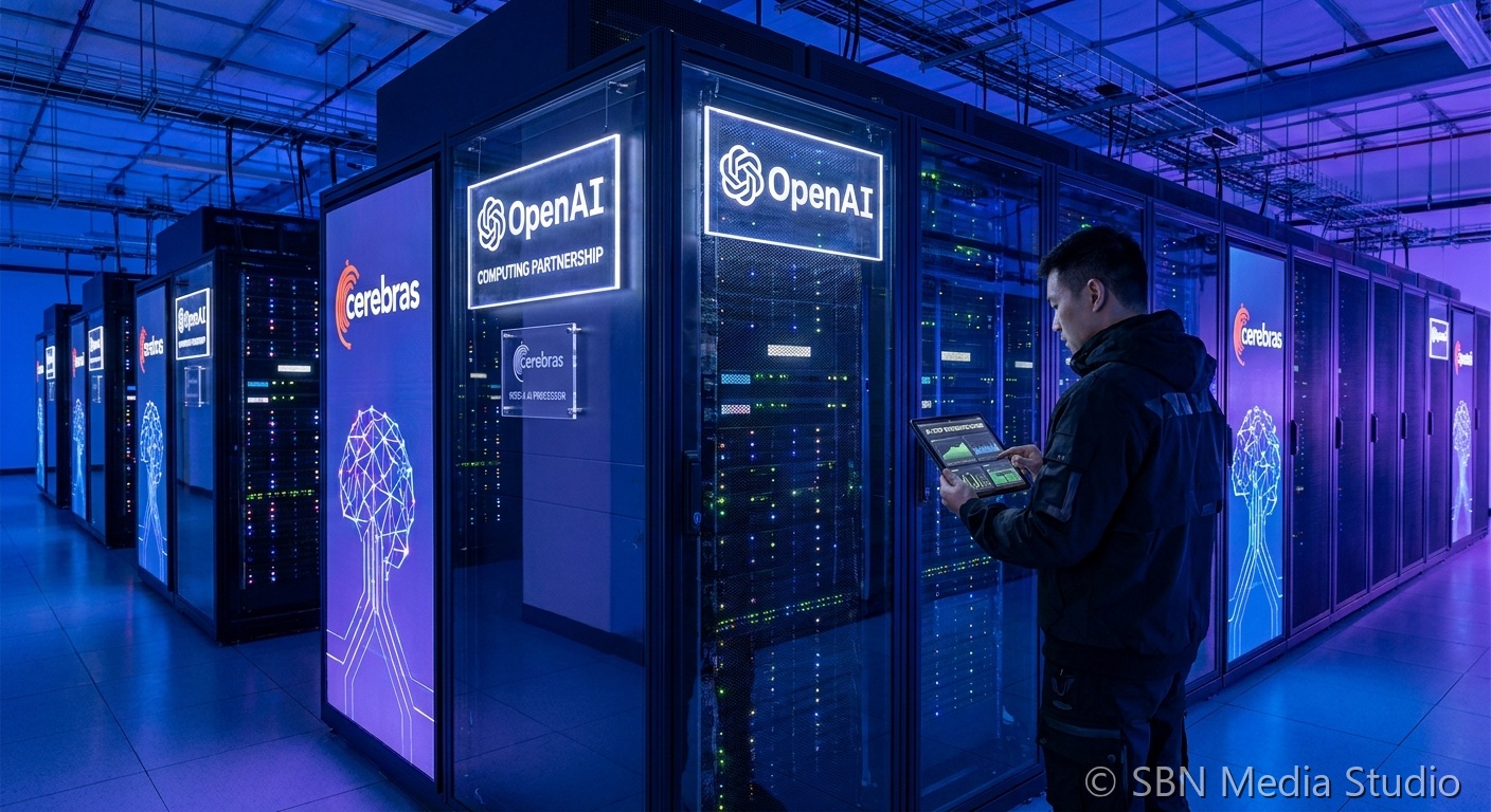 OpenAI and Cerebras AI chip collaboration concept with wafer scale chip and data center infrastructure representing the 20 billion dollar three-year commitment