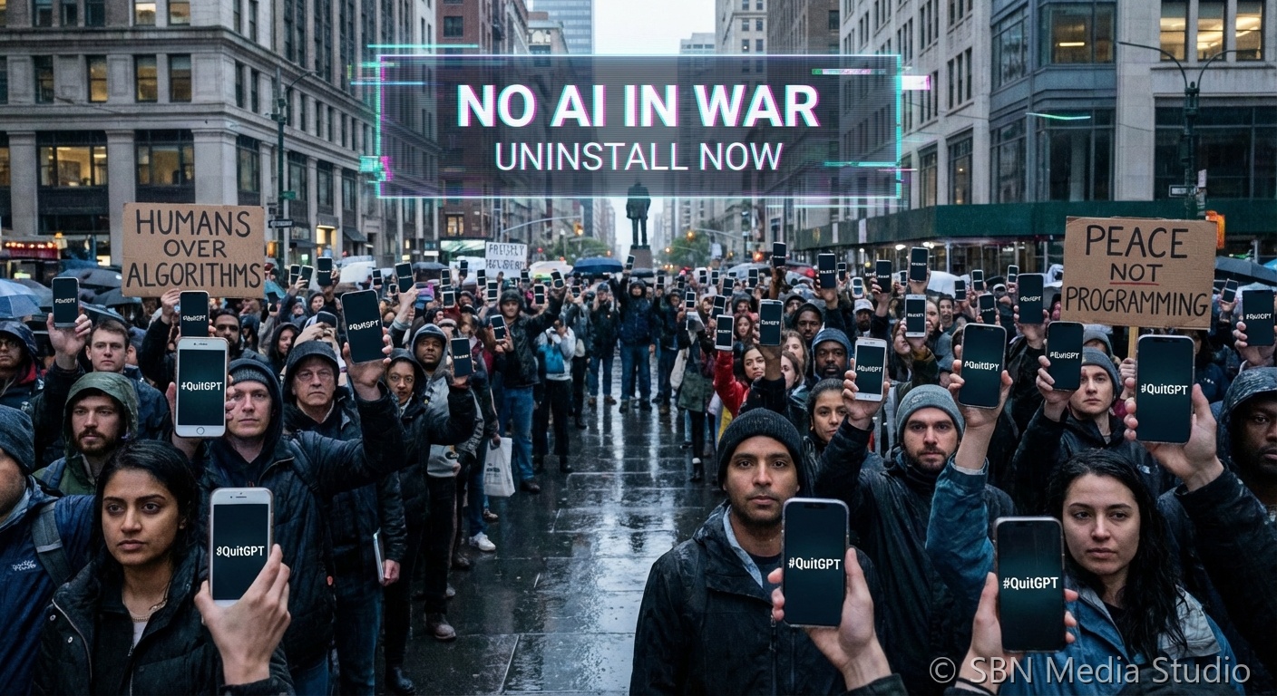 Smartphone displaying AI chatbot interface representing the #QuitGPT movement